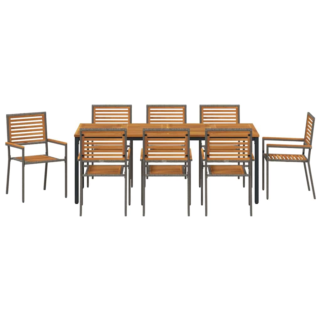Garden Dining Set 9 pcs Grey and Natural Teak 200 x 100 x 75 cm