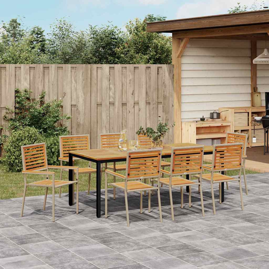 Garden Dining Set 9 pcs Beige 200 x 100 x 75 cm Poly Rattan