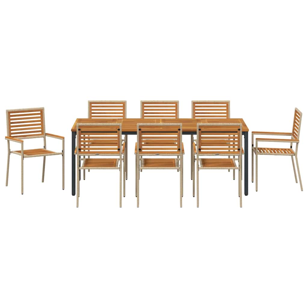 Garden Dining Set 9 pcs Beige 200 x 100 x 75 cm Poly Rattan