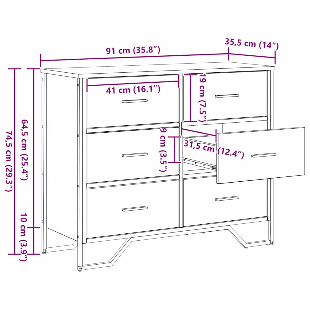 Chest of Drawers Old Wood 91 x 35.5 x 74.5 cm Engineered wood