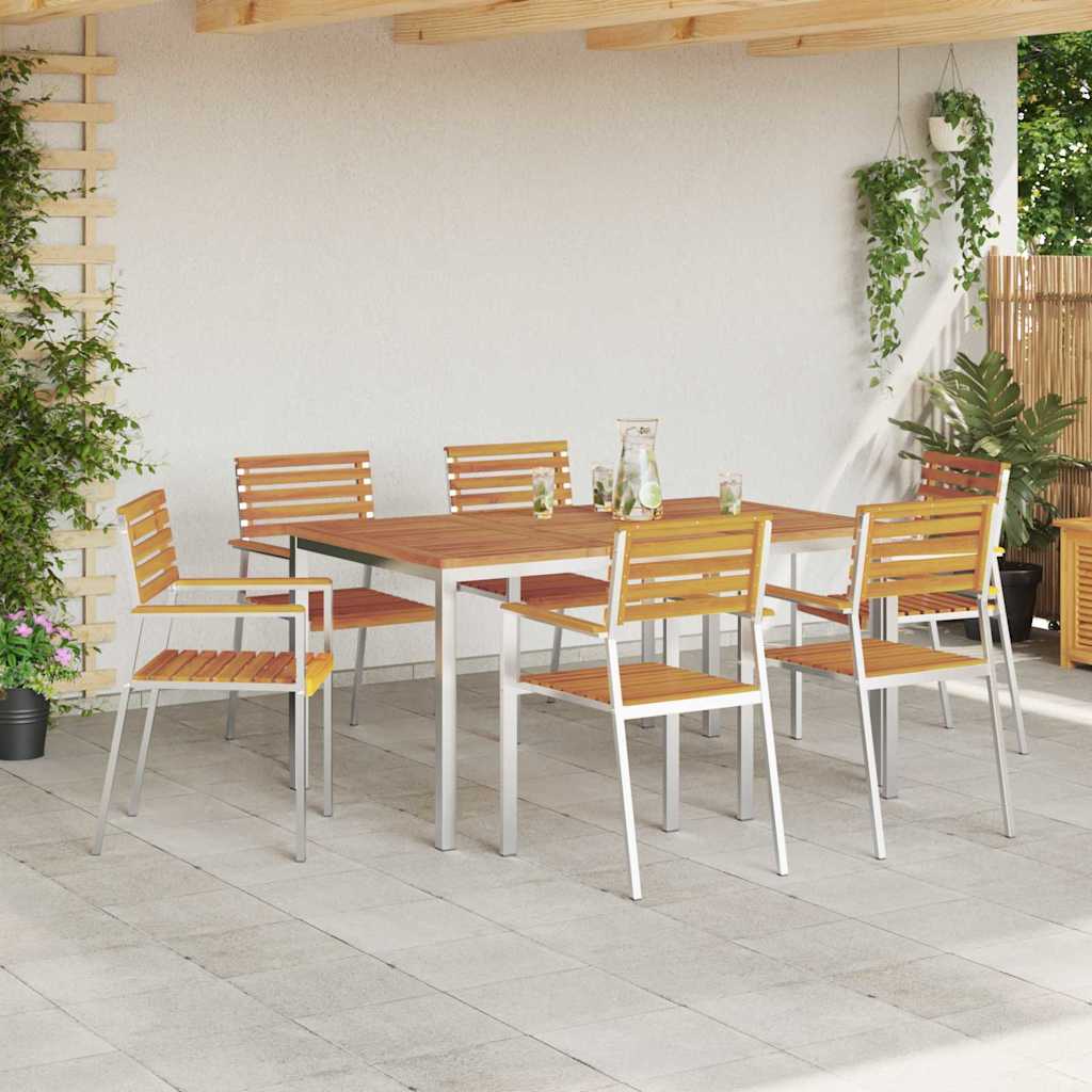 GardenDiningSet 7 pcs Brown SolidAcaciawood