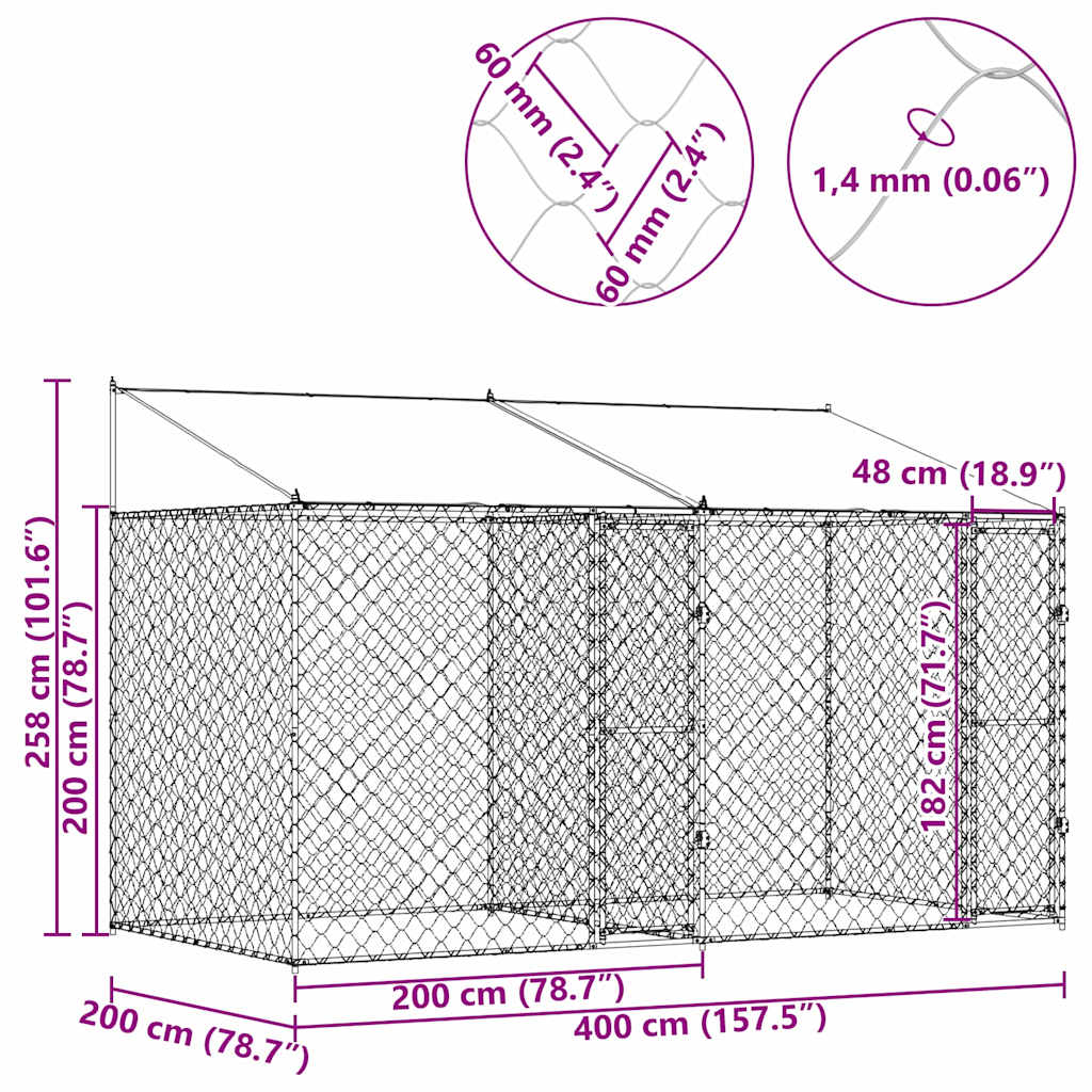Dog Cage Silver 400 x 200 x 256 cm Galvanised Steel