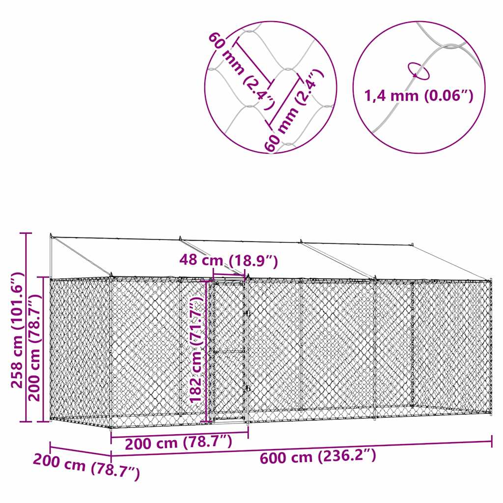Dog Cage Silver 600 x 200 x 256 cm Galvanised Steel