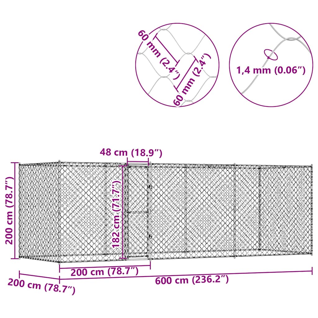 Dog Cage Silver 600 x 200 x 256 cm Galvanised Steel