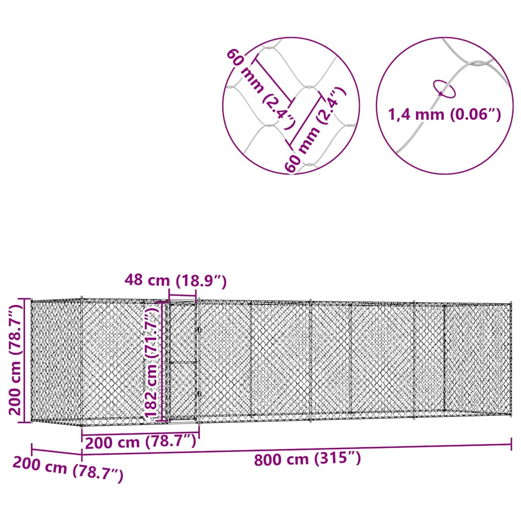 Dog Cage Silver 800 x 200 x 256 cm Galvanised Steel