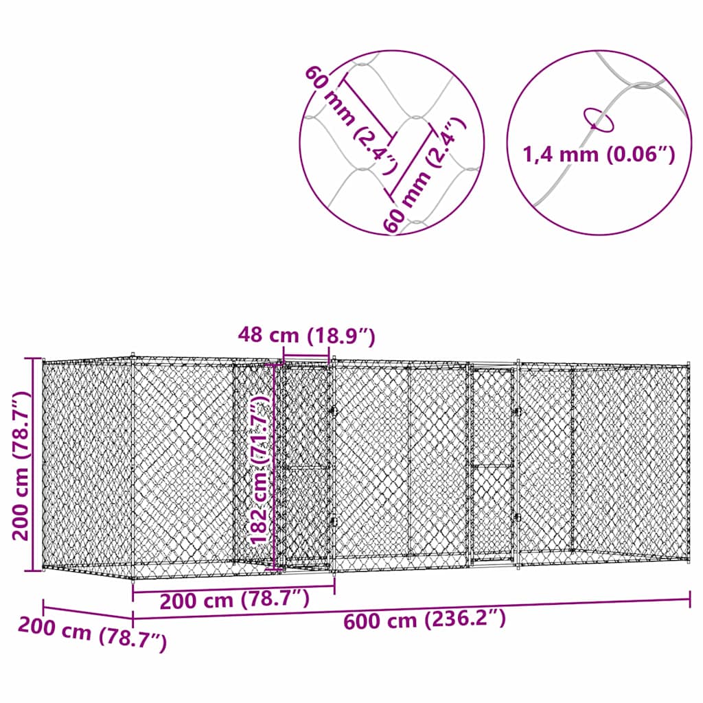 Dog Cage Silver 600 x 200 x 200 cm Galvanised Steel