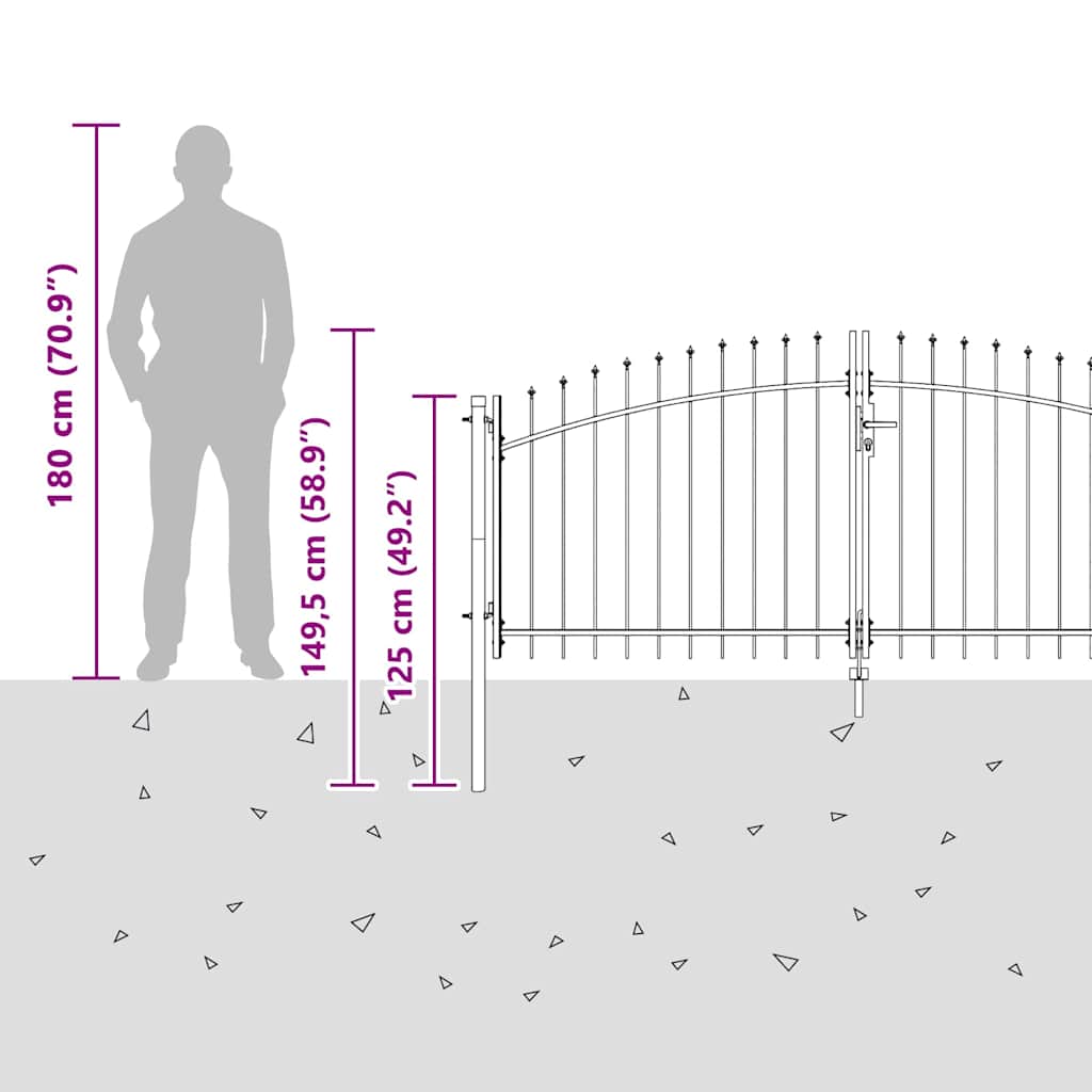 Garden Gate with Lock Grey 100 x 300 cm Steel