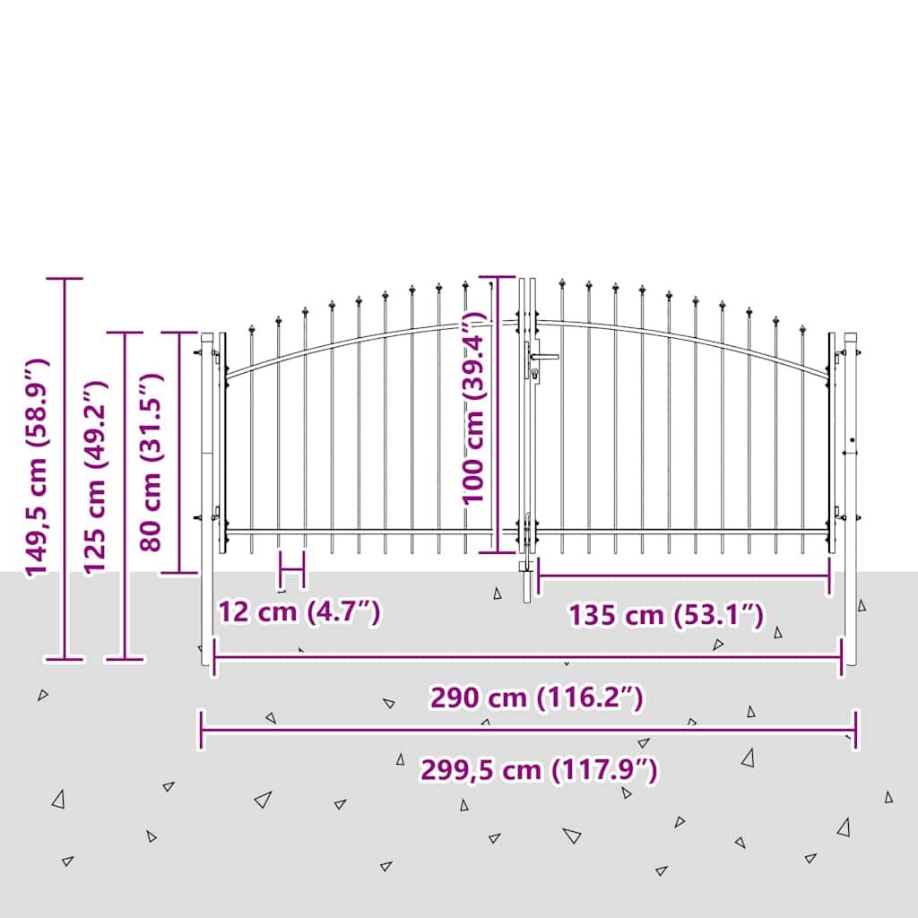 Garden Gate with Lock Grey 100 x 300 cm Steel