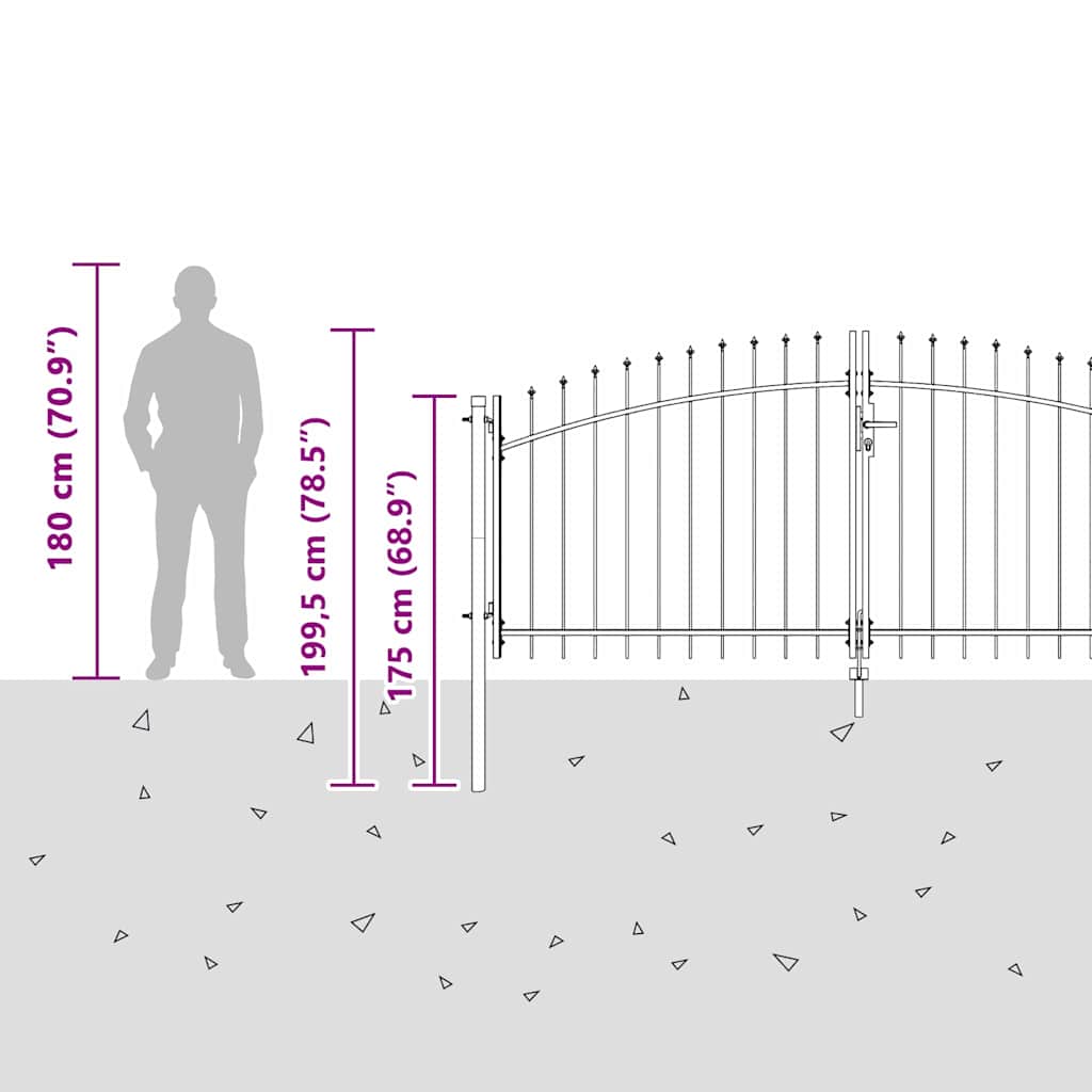 Garden Gate with Lock Grey 150 x 300 cm Steel