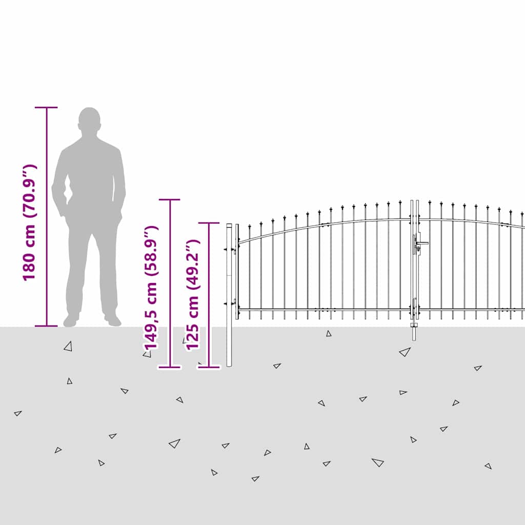 Garden Gate with Lock Grey 100 x 400 cm Steel