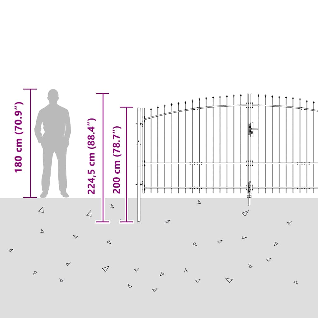 Garden Gate with Lock Grey 175 x 400 cm Steel