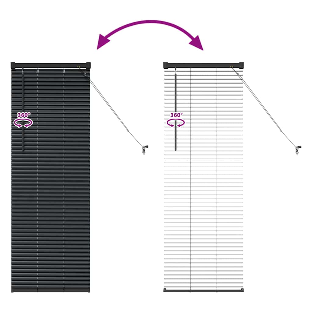 Window Blind with Curtains Manual Black Aluminium