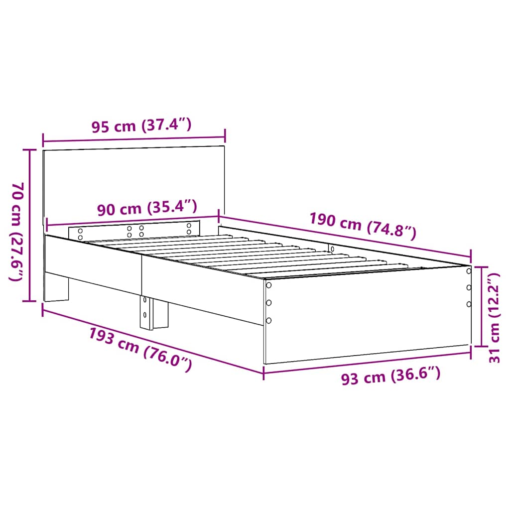 Bed Frame with Headboard Old wood 90 x 190 cm Engineered Wood