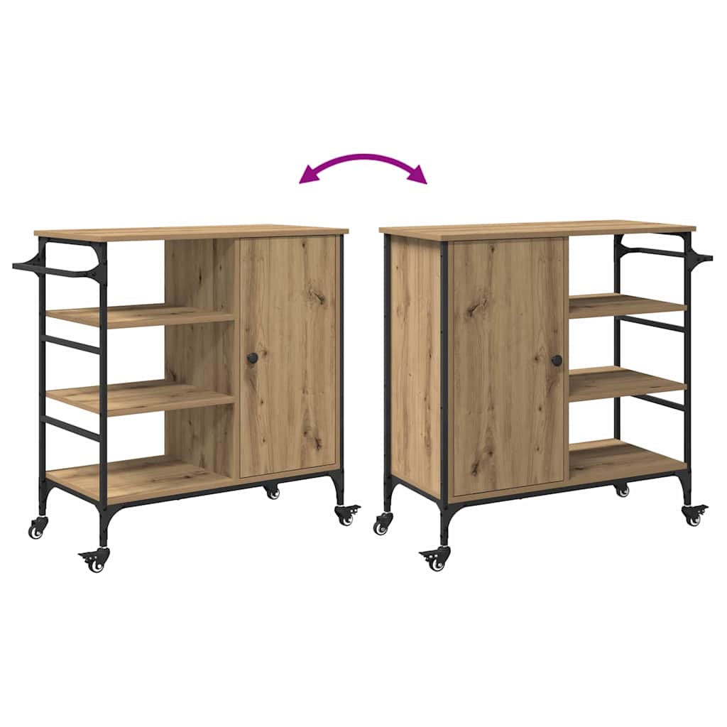 Kitchen Trolley Artisan oak & & Black 87.5 x 38.5 x 84.5 cm