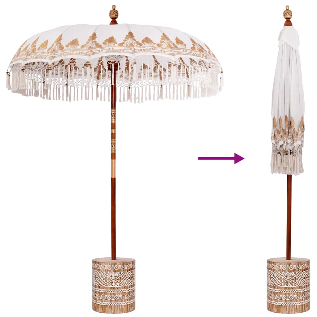 Balinese Parasol 260 Cream 180-190 cm Cotton and solid wood