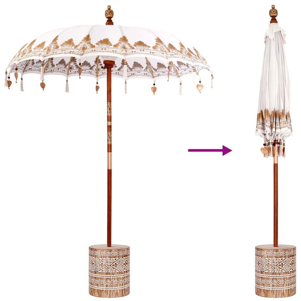 Balinese Parasol 2 pcs Cream 180-190 cm Cotton and solid wood