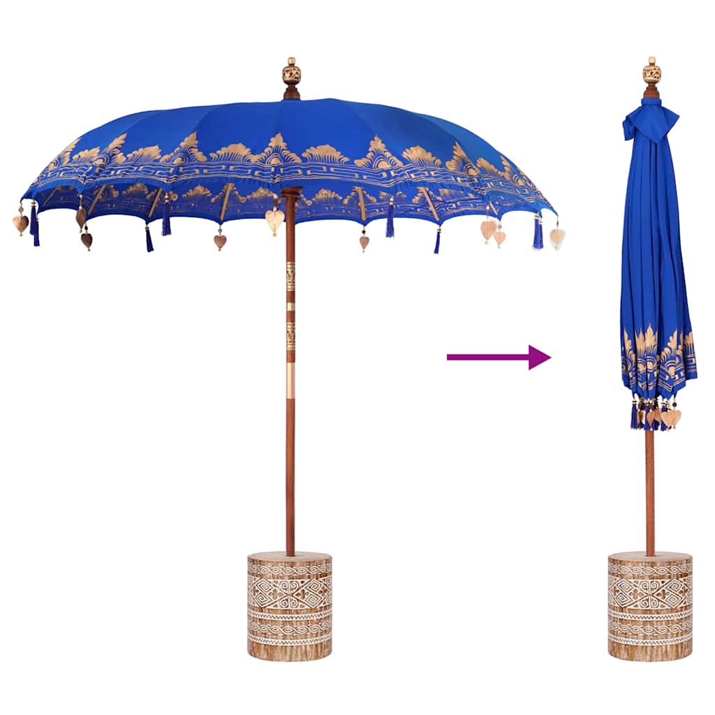 Balinese Parasol 260 Blue 210-220 cm Cotton and solid wood