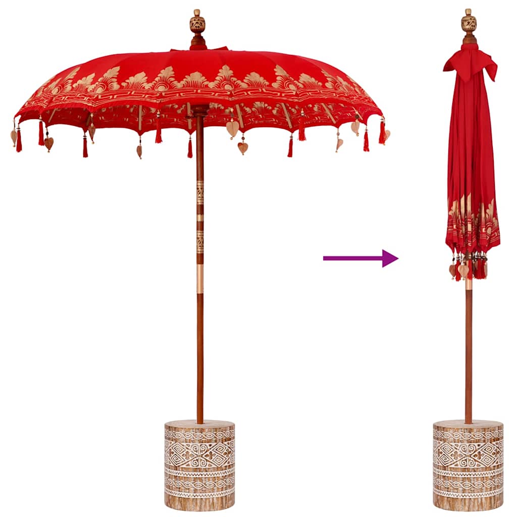 Balinese Parasol 260 Red 180-190 cm Cotton and solid wood