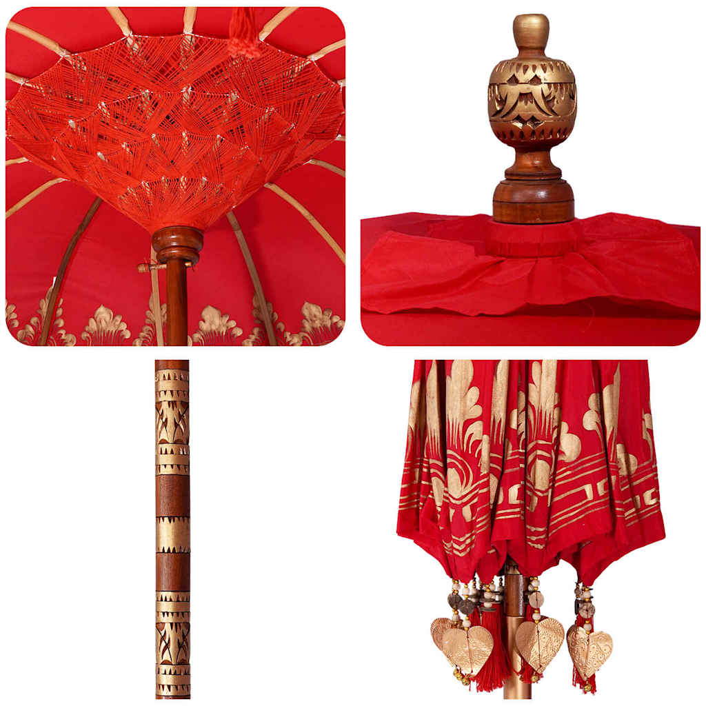 Balinese Parasol 260 Red 210-220 cm Cotton and solid wood