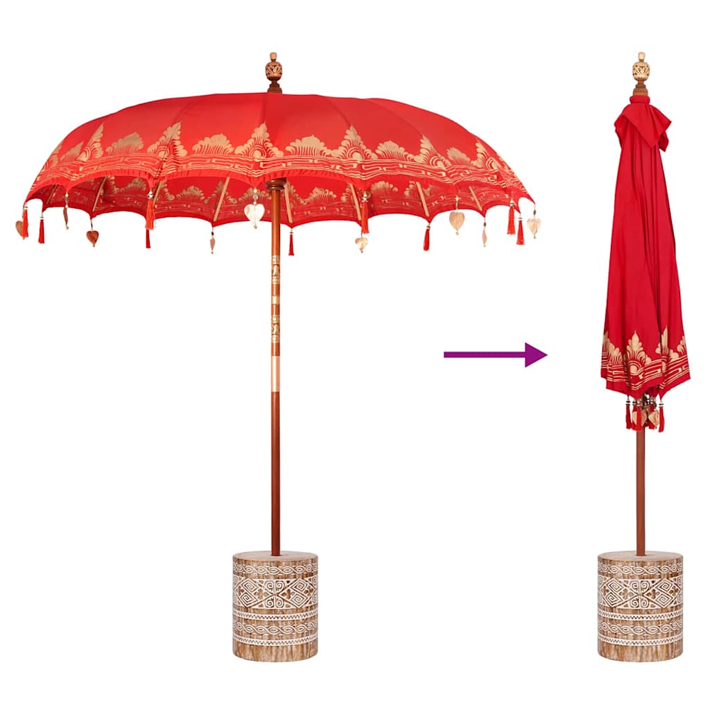 Balinese Parasol 260 Red 210-220 cm Cotton and solid wood