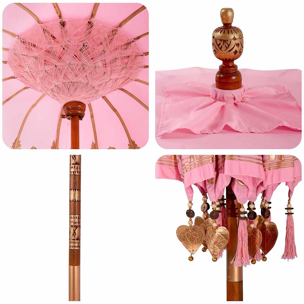 Balinese Parasol 260 Pink 180-190 cm Cotton and solid wood