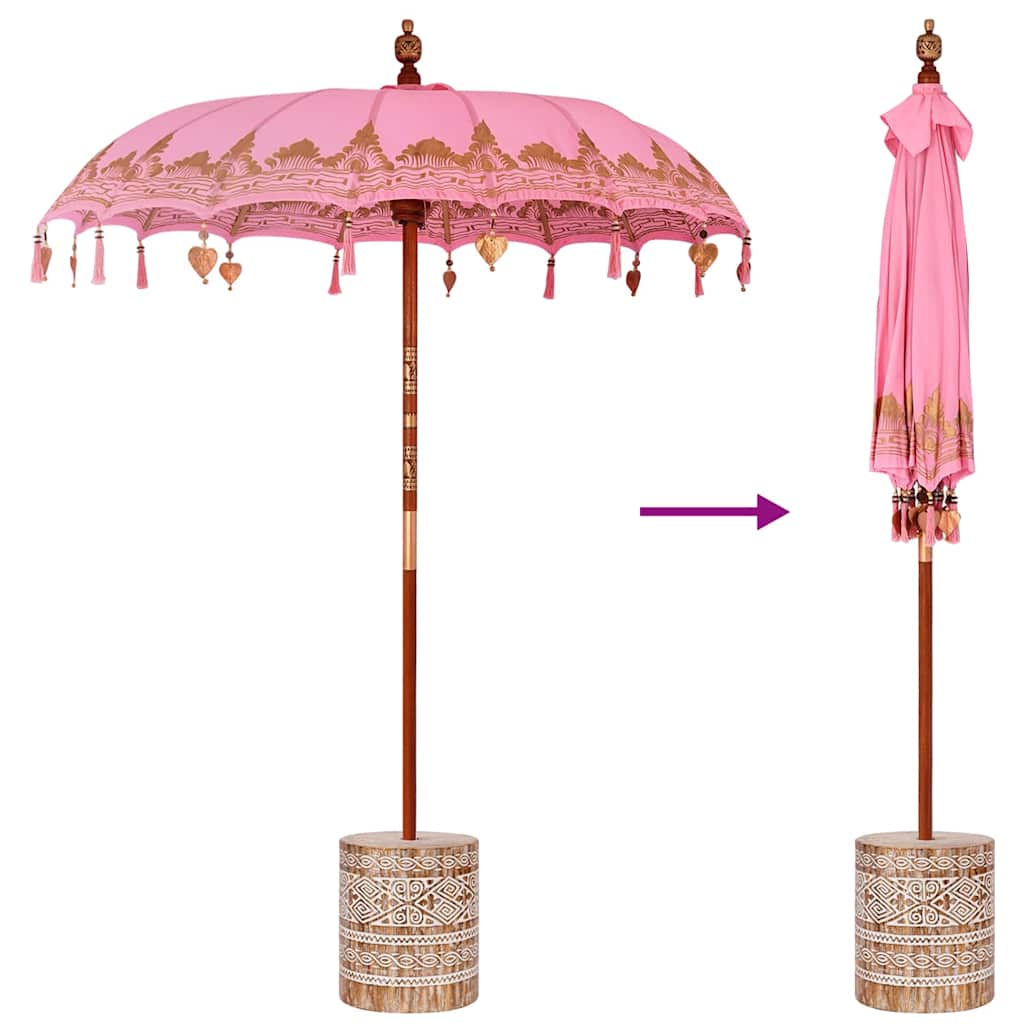 Balinese Parasol 260 Pink 180-190 cm Cotton and solid wood