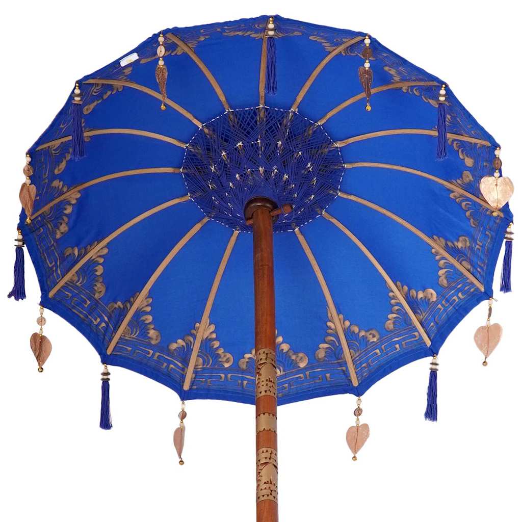 Parasol with Base Blue and Brown 250 cm Cotton and Wood