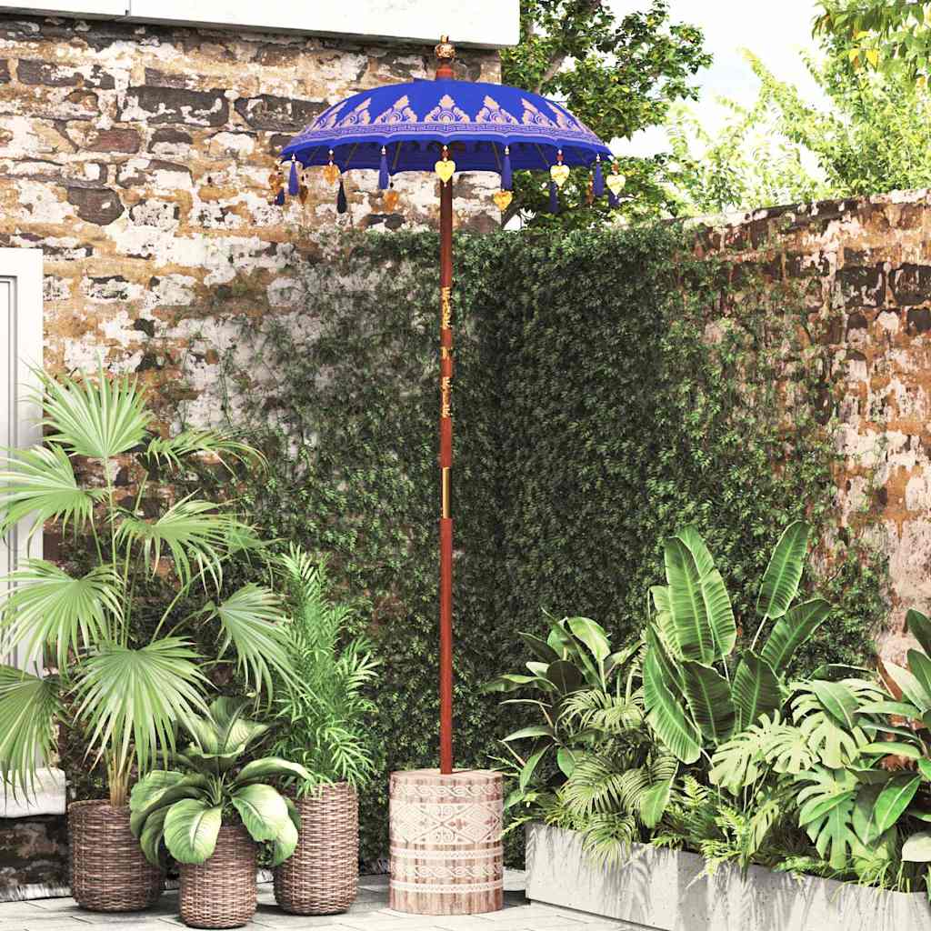 Parasol with Base Blue and Brown 250 cm Cotton and Wood