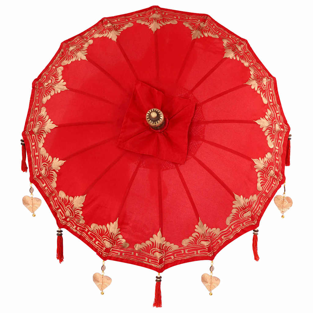 Parasol with Base Red and Brown 250 cm Cotton and Wood