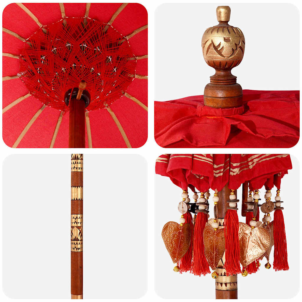Parasol with Base Red and Brown 250 cm Cotton and Wood