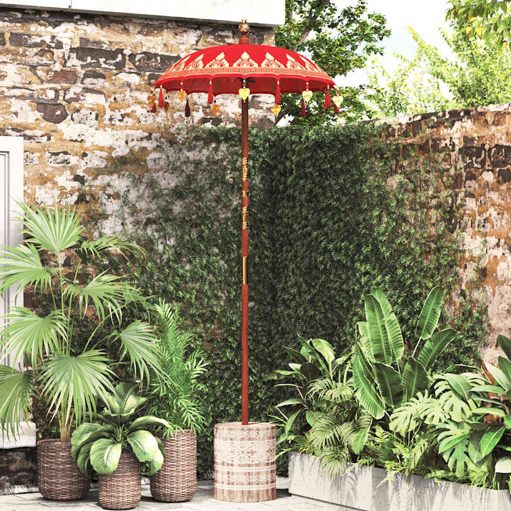 Parasol with Base Red and Brown 250 cm Cotton and Wood