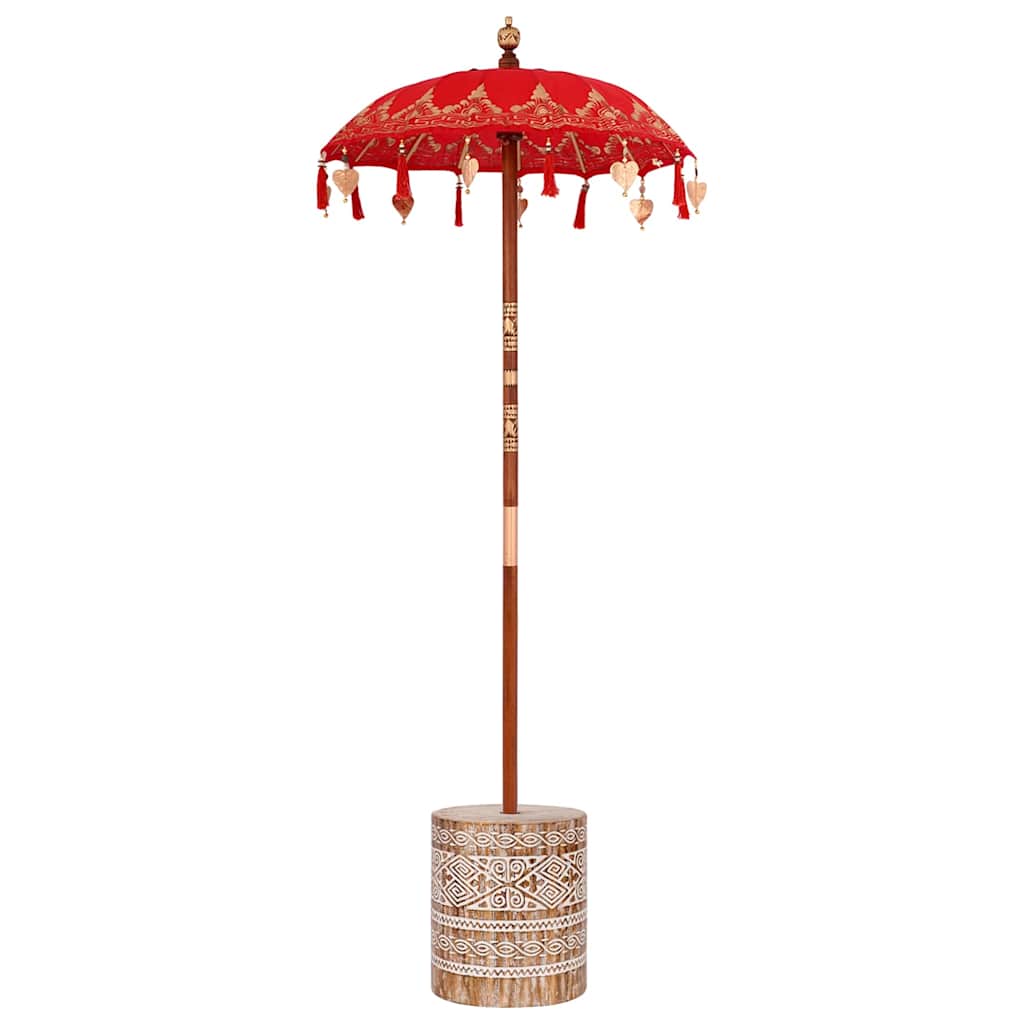 Parasol with Base Red and Brown 250 cm Cotton and Wood
