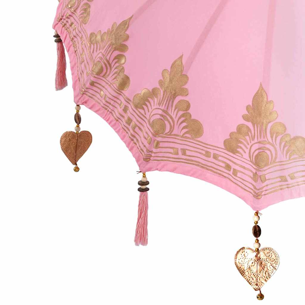 Parasol with Base Pink and Brown 250 cm Cotton and Wood
