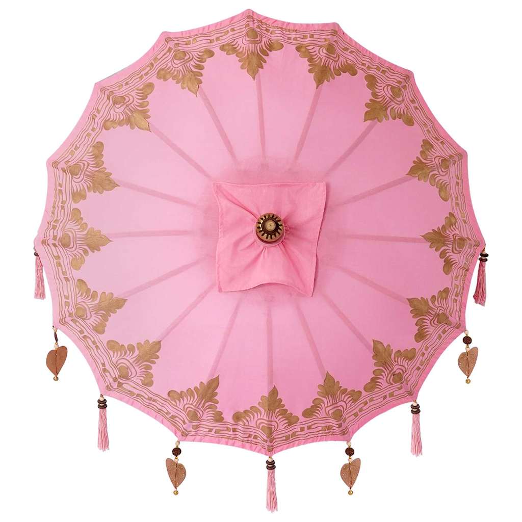 Parasol with Base Pink and Brown 250 cm Cotton and Wood