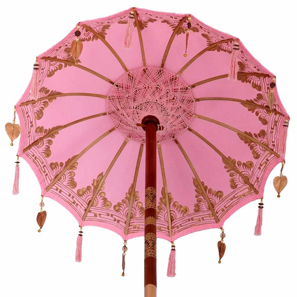 Parasol with Base Pink and Brown 250 cm Cotton and Wood