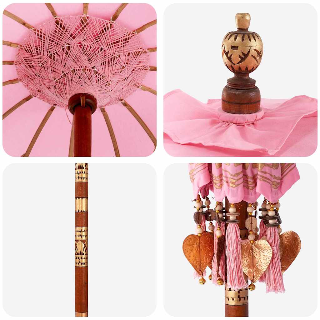 Parasol with Base Pink and Brown 250 cm Cotton and Wood
