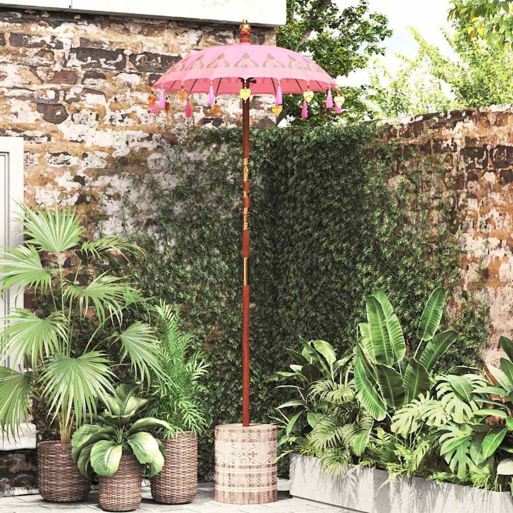 Parasol with Base Pink and Brown 250 cm Cotton and Wood