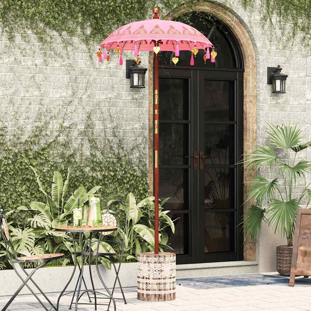 Parasol with Base Pink and Brown 250 cm Cotton and Wood