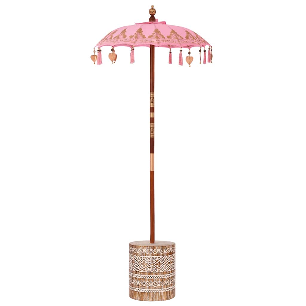 Parasol with Base Pink and Brown 250 cm Cotton and Wood