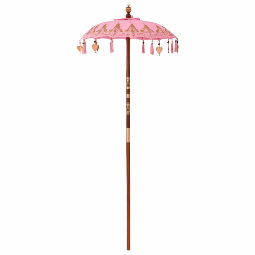 Parasol with Base Pink and Brown 250 cm Cotton and Wood