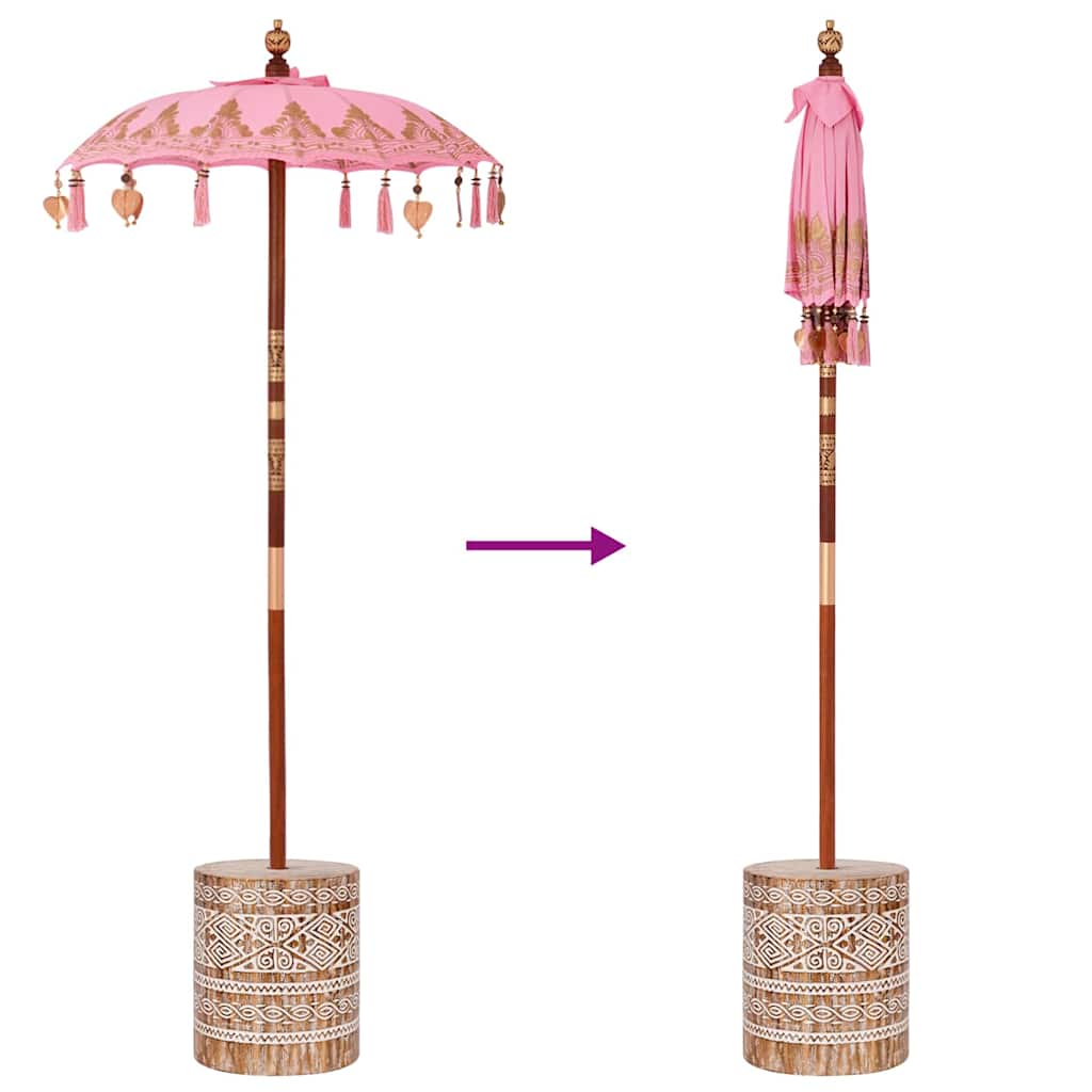 Parasol with Base Pink and Brown 250 cm Cotton and Wood