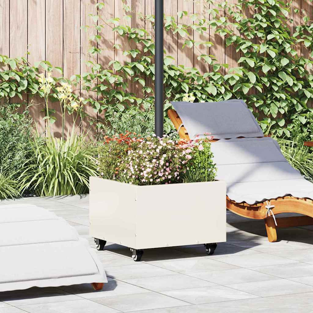 Parasol Base with Planter White 45 x 45 x 45 cm Steel