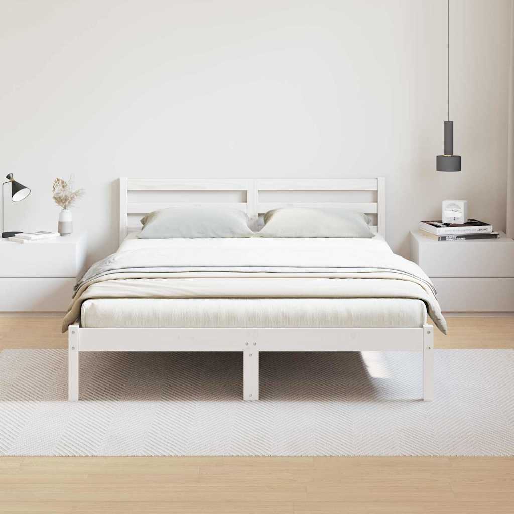 Bed Frame with Headboard White 220 x 140 cm Solid pine wood
