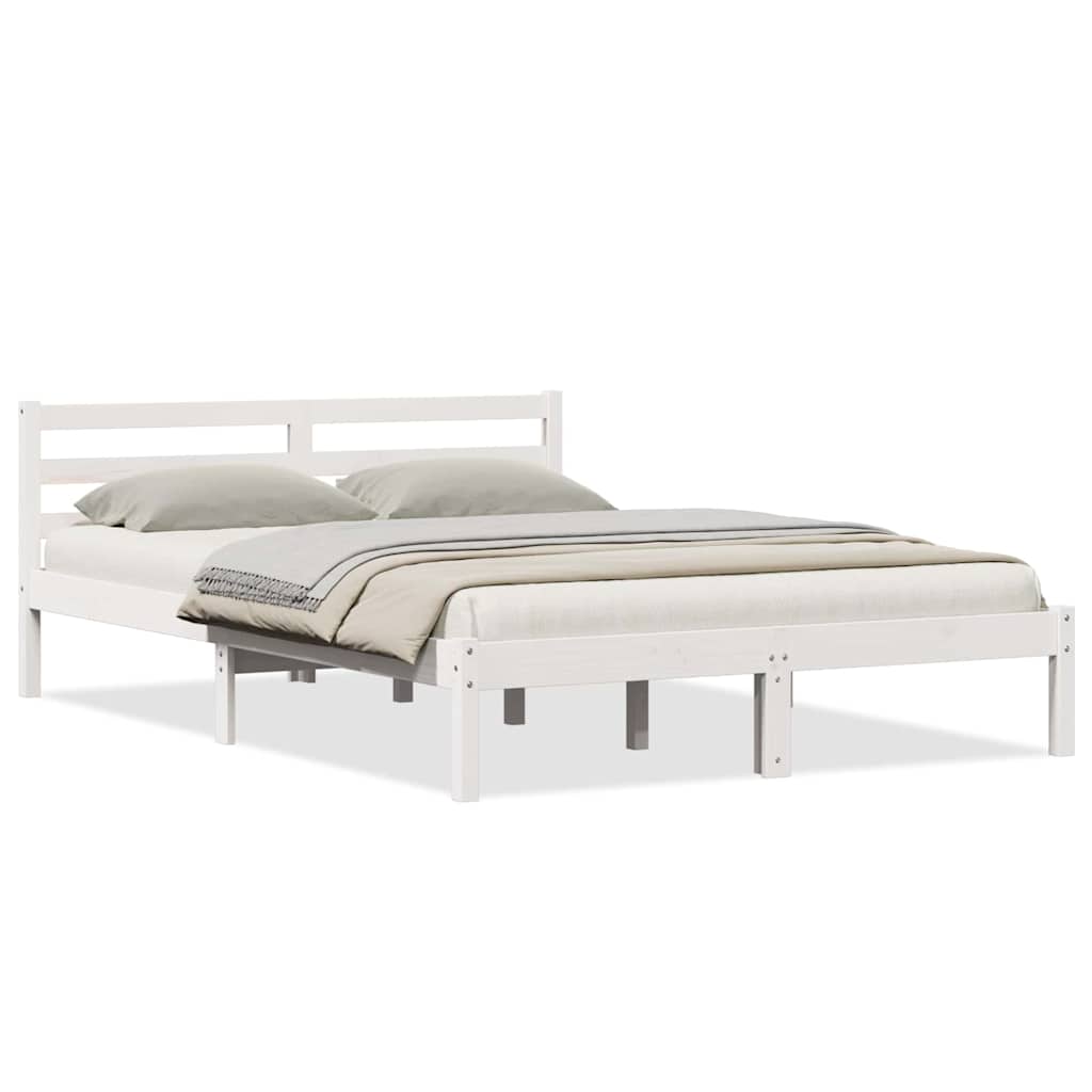 Bed Frame with Headboard White 220 x 140 cm Solid pine wood