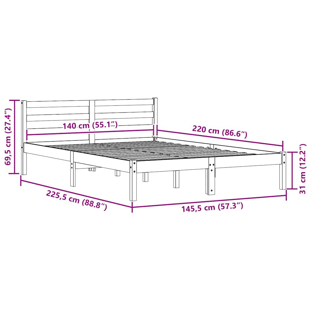 Bed Frame with Headboard White 220 x 140 cm Solid pine wood