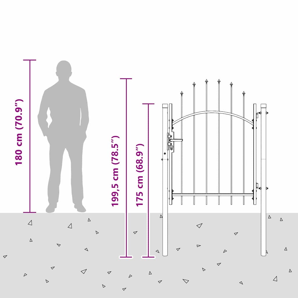 Garden Gate with Lock Grey 100 x 150 cm Steel