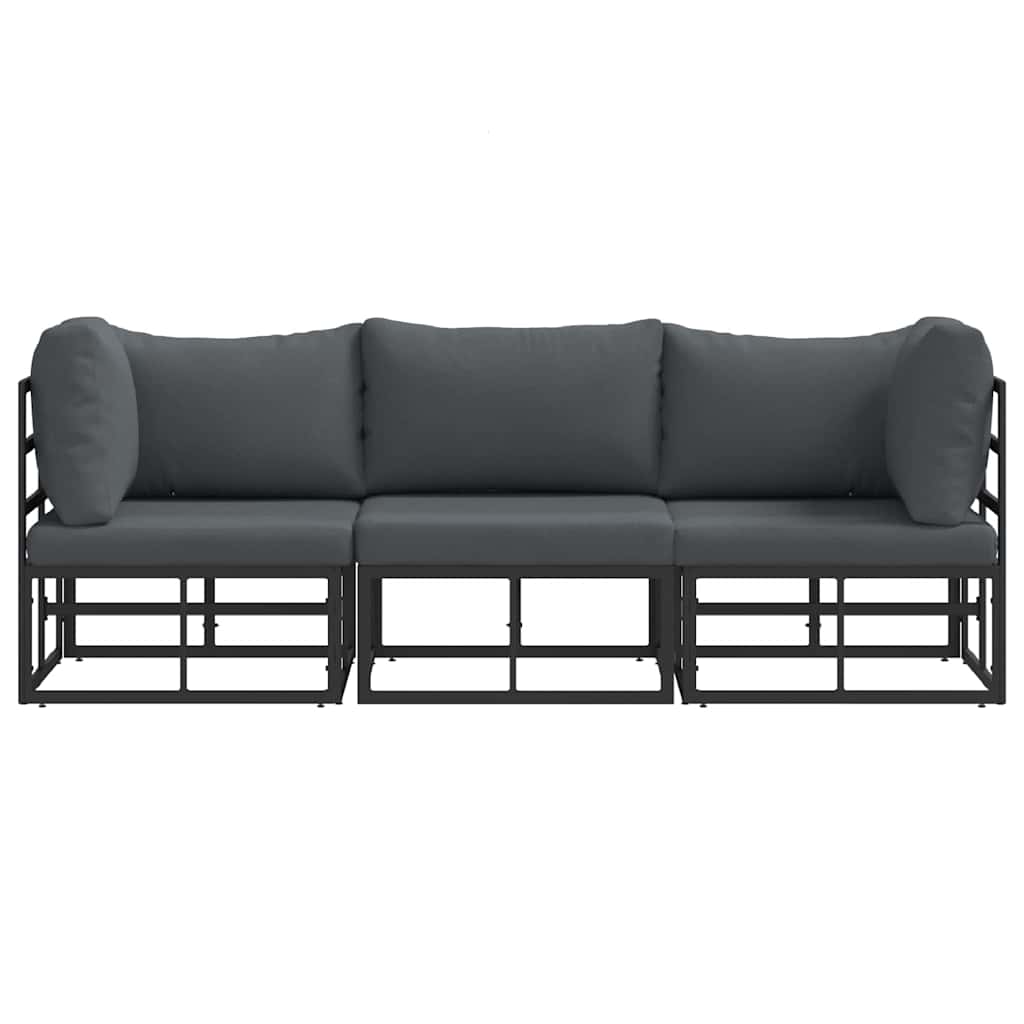 Outdoor Furniture with Cushion 3 pcs Black Aluminium
