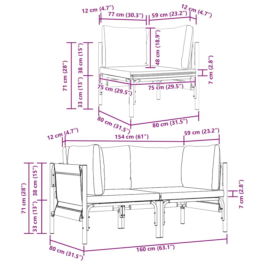 Outdoor Furniture with Cushion 2 pcs Anthracite Steel