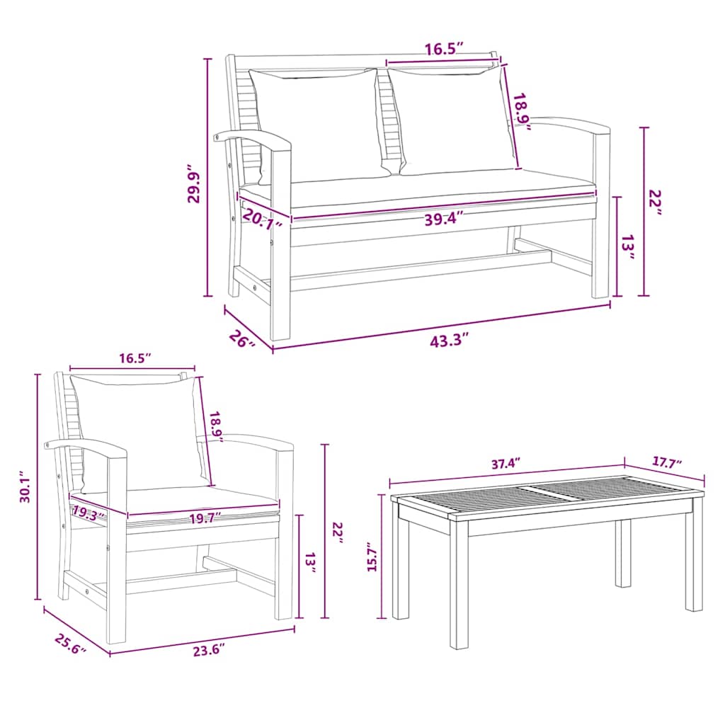 Garden Sofa Set Natural Solid teak wood
