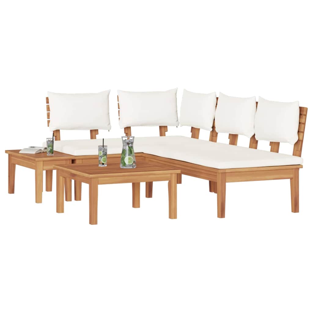 Garden Bench Set with Cushion 4 pcs Brown and Cream